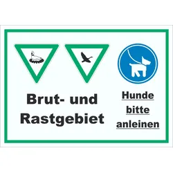 Brut- und Rastgebiet Hund anleinen Schild A3 (297x420mm)