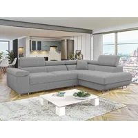 MIRJAN24 Ecksofa Torezio Cord, mit Bettkasten und Schlaffunktion, Einstellbare Kopfstützen, 274x203x70-90 cm grau