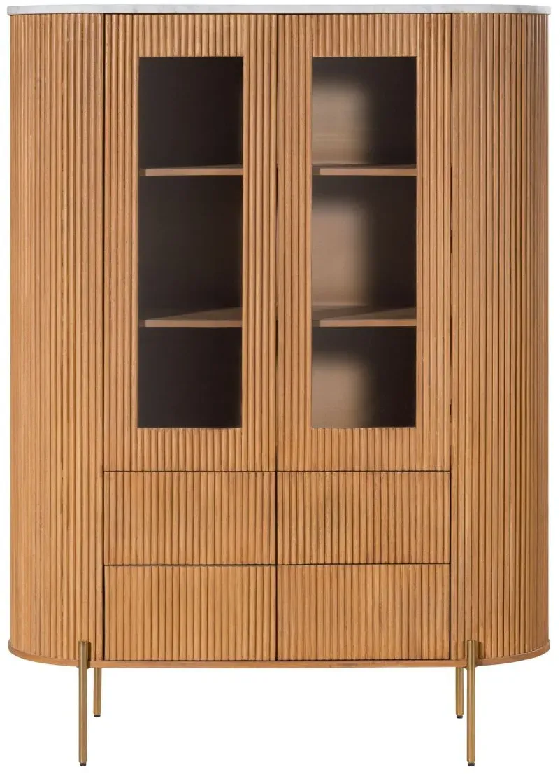 Highboard Mango 120x45x160 natur lackiert / Marmor weiß BARCELONA #540