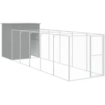 vidaXL Hundehütte mit Auslauf Hellgrau 165x659x181 cm Verzinkter Stahl
