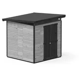 Upyard Gartenhaus Strongbox XL - Robuste Holz Gerätehaus mit imprägniertem Fundament und extra Strapazierfähigem Kunststoff Dach, 203x203 cm, Grau