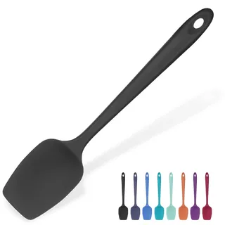 315°C Hochhitzebeständiger Silikon Löffel Spatel: U-Taste Flexibler Nahtloser Gummispatel, Backen Kochen Silikon Teigschaber für Antihaftbeschichtetes Kochgeschirr Mischen Schaben (29cm, Schwarz)