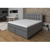 Tesla Dreams Boxspringbett Ronda 7-Zonen Boxspringbett, H2-H3-H4, Topper wählbar, 5J Garantie (Premium-Boxspring: 7-Zonen Taschenfederkern & Topper nach Wahl), Individuell: H2/H3–H3/H4, 4 Topper zur Wahl, Premium Komfort grau