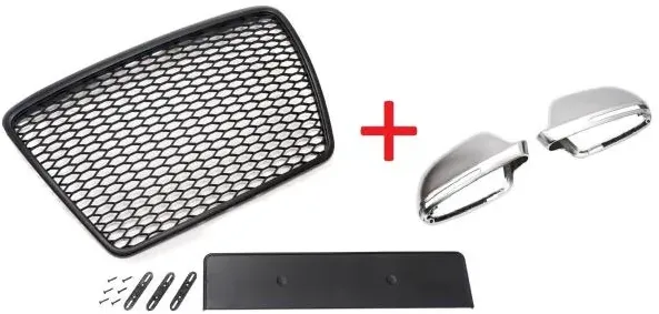 Set Frontgrill mit Kennzeichenhalter und Spiegelkappen für Audi A6 4F Facelift