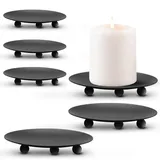 6 Stück Runde Kerzenhalter Schwarz – Metall Kerzenteller 6.8/9 cm – Robuste Stumpenkerzenhalter für Tischdeko Hochzeit Weihnachten Adventskranz
