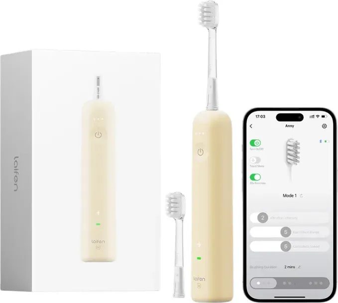 Laifen Wave Spezial Elektrische Zahnbürste, Oszillation & Vibration Schallzahnbürste für Erwachsene mit App, 2 Bürstenköpfe (Gelb)