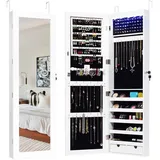 Schmuckschrank mit Spiegel LED Beleuchtung Wandmontage Türhänger Weiß 120 cm