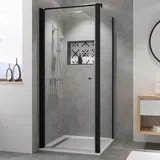 Breuer Elana 6 Black Edition Drehtür für Seitenwand oder Badewannenseitenwand (auf Wanne) oder Nische Türanschlag links Klarglas hell 80 cm - Schwarz matt - 0602 031 001 003