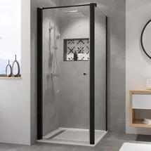 Breuer Elana 6 Black Edition Drehtür für Seitenwand oder Badewannenseitenwand (auf Wanne) oder Nische Türanschlag links Klarglas hell 80 cm - Schwarz matt - 0602 031 001 003