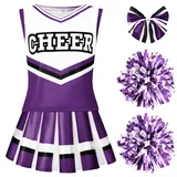 Spooktacular Creations Cheerleader-Kostüm für Mädchen, süßes Cheerleader-Outfit, lila und weiße Cheerleader-Uniform für Halloween-Verkleidung und Rollenspiele – M