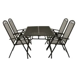 Gartenmöbel Set Metall Chania 5-teilig – Outdoor Möbel aus Metall , Anthrazit – rechteckiger Tisch mit Klappsesseln – ideale Sitzgruppe für Garten
