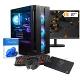 dcl24.de dcl24 Komplett Set Ryzen 7 5700X3D, RTX4060Ti 8GB - 1000GB SSD, 32GB DDR5, Gamer PC mit 8x4.1 GHz, WLAN, 27" Monitor, Maus, Tastatur, Windows 11 Pro