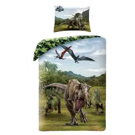 Halantex SP. z.o.o. Halantex Jurassic World T.Rex Dinosaurier Grün 140 x 200 cm + 70 x 90 cm