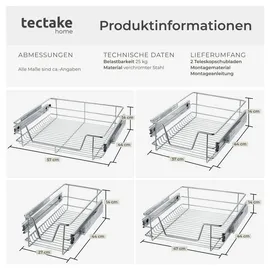 Tectake Teleskopschublade, verchromt, verstellbare Breite, einfache Montage