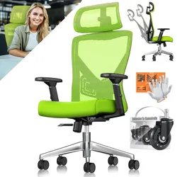 KESSER® Bürostuhl mit verstellbaren Armlehnen   Drehstuhl mit Lendenwirbelstütze Rückenschonend   Schreibtischstuhl ergonomisch mit Kopfstütze   Office Chair Wippfunktion bis 125° mit 5x Gummirollen