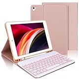 IVEOPPE iPad 6.Generation Hülle mit Tastatur, iPad Hülle mit Tastatur für iPad 6.Generation 2018/iPad 5.Generation 2017/iPad Pro 9.7/iPad Air 2/iPad Air 1, QWERTZ Beleuchtete Kabellose Tastatur, Rosa