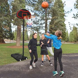 Costway Basketballständer höhenverstellbar, Basketballkorb mit Ständer, Basketballanlage rollbar, Korbanlage gee... - Schwarz/Rot