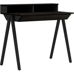 Vogel Schreibtisch klein mit Aufsatz und schwarzer Platte schwarze Beine