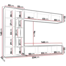 Mirjan24 Wohnwand, Weiß, Holzwerkstoff, 224x160x33 cm, Wohnzimmer, Wohnwände, Wohnwand-Sets