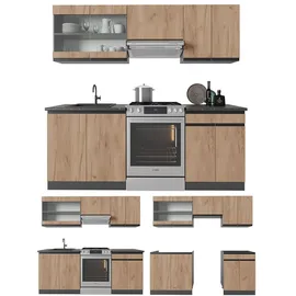 Vicco Küchenzeile Küchenblock Einbauküche R-Line J-Shape Anthrazit Eiche 200 cm modern Küchenschränke Küchenmöbel