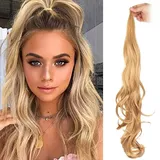 RUNRAYAY Pferdeschwanzverlängerung, Wellen Pferde Schwanz Haare Klinge 32 "Pferde Schwanz Perücke synthetische Perücke Pferde Schwanz Haarverlängerung Mädchen - Blonde