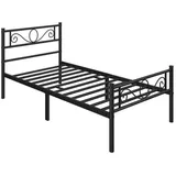 Yaheetech Bettgestell Metallbett mit Kopfteil, Einzelbett/Doppelbett Metallbettrahmen, 90/140/160 cm (B) schwarz 96.5 cm x 207 cm
