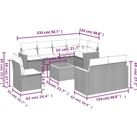 vidaXL Gartensofa-Set 9-tlg. grau Polyrattan
