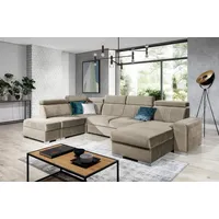 Fun Möbel Wohnlandschaft Wohnlandschaft Schlafsofa NOLAN inkl. USB-Anschluss, inkl. Bettkästen, Kopfteil verstellbar, Rundumbezug, inkl. USB-Anschluss beige|weiß