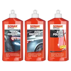SONAX Auto-Reinigungs-Set, Politur + Hart-Wax + Lack-Reiniger