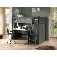 LONDON Hochbett Set, best. aus Hochbett mit Liegefläche 90 x 200 cm, Schreibtisch, Rollcontainer und Wäscheschrank, Ausf. Weiß, Absatz Buche natur massiv