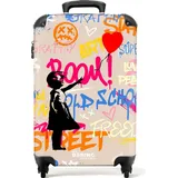 NoBoringSuitcases.com Handgepäck Koffer 55x35x20 cm 36L, Bunte Graffiti-Drucke: Beige) - Banksy-Stil, Reisekoffer, mit Rollen,