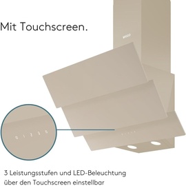 Wiggo B643 Dunstabzugshaube 60cm kopffrei I Abluft Umluft Dunstabzug 615m3/h - Touch-Display 4 Stufen I Energieeffizienzklasse B Schräghaube inkl...