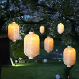 MARELIDA LED Solar Lampion Flammeneffekt - 30 warmweiße LED - H: 30cm - D: 20cm - Lichtsensor - weiß