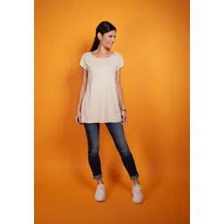 Longshirt SEIDEL MODEN, Damen, Gr. 48, beige, Jersey, Obermaterial: 95% Viskose, 5% Elasthan, casual, normal lang, Rundhals, Kurzarm angeschnitten abgesteppte Kante, Shirts, MADE IN GERMANY