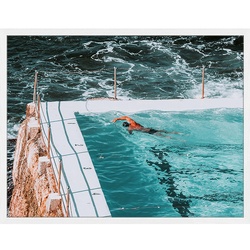ANY IMAGE Digitaldruck »Ozeanschwimmbad«, Rahmen: Buchenholz, weiß - weiss