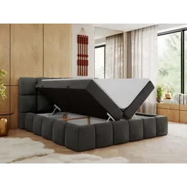 MKS Meble Boxspringbett, Doppelbett NIRA mit dekorativem Kopfteil, Multipocket-Matratze und Topper, Polsterbett mit Bettkästen - 180 x 200 cm - H3... - Grau
