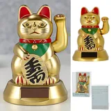 Cepewa Solar Winkekatze | Gold H8cm | Glücksbringer asiatisch | Dekokatze mit die winkenden Arm