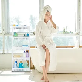 Relaxdays Nischenwagen, 5 Ablagen, schmales Nischenregal für Bad & Küche, HBT 131x12,5x54 cm, Rollregal Kunststoff, weiß