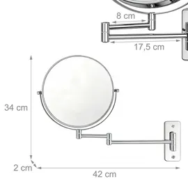 Relaxdays Kosmetikspiegel, Wandmontage, 10-fach Vergrößerung, 360° drehbar, Ø 20 cm, Metall, Schminkspiegel, Silber