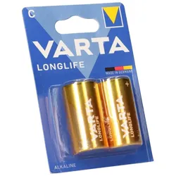 Varta Batterien C Baby, 2er Blister, Longlife, Alkaline, 1,5V, ideal für Fernbedienungen, Wecker, Radios