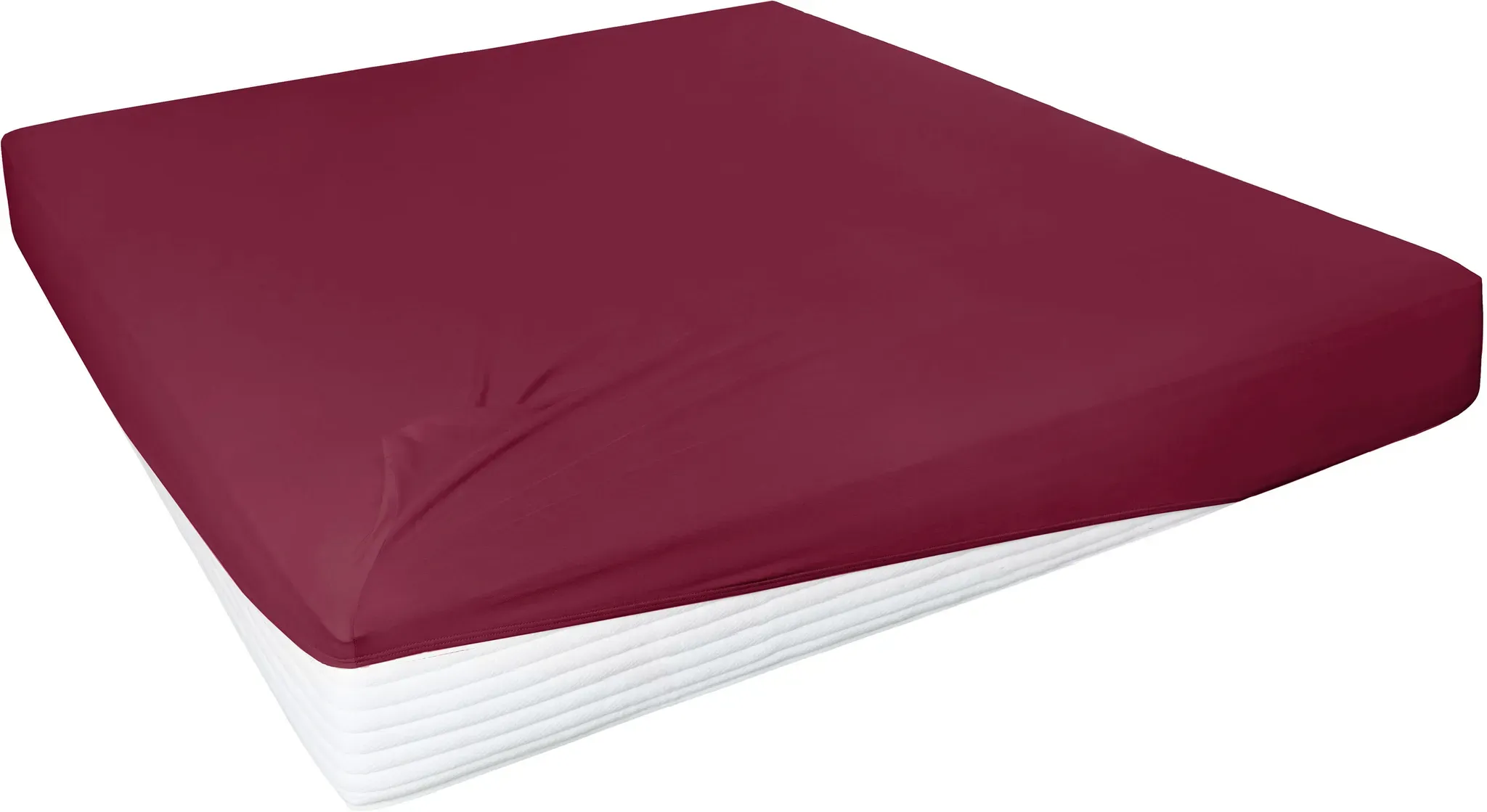 Spannbettlaken PRIMERA "Elasthan-Feinjersey", rot (bordeaux), 1 Stk., Jersey-Elasthan, 140-160x200-220 30, Jersey-Elasthan, Obermaterial: 95% Baumwolle, 5% Elasthan, Bettlaken, Spannbettlaken, PREMIUM, aus 95% gekämmter Baumwolle und 5% Elasthan, bis 28 cm Höhe