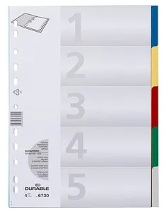 DURABLE Ordnerregister Vollformat blanko blau, gelb, rot, grün, grau 5-teilig, 1 Satz