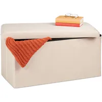 Relaxdays Truhenbank Samt Creme 38 x 77 x 39 cm