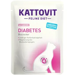 KATTOVIT Feline Diet Diabetes/Gewicht 85g Beutel Katzennassfutter Diätnahrung Sparpaket 48 x 85 Gramm Lachs Diabetes