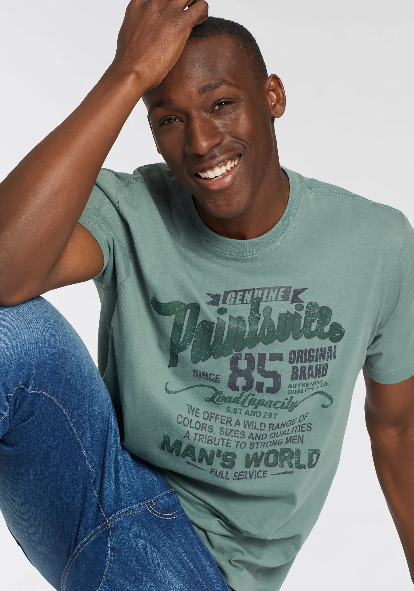T-Shirt MAN'S WORLD, Herren, Gr. 4XL (68/70), grün, Single Jersey, Obermaterial: 100% Baumwolle, bedruckt, normal, Rundhals, Shirts T-Shirt, Kurzarm, mit stylischem Print, Rundhalsausschnitt, aus Baumwolle, Topseller