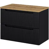 [en.casa] Waschtischunterschrank Skelbolu 80x60x40 cm Schwarz/Eiche