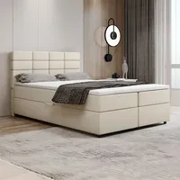 Panda möbel Boxspringbett 140x200, mit Bettkasten, Beige, Matratze und