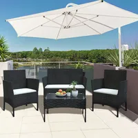 Bigzzia Rattan Gartenmöbel Set, Lounge Gartenmöbel Set, Lounge Sessel, Polyrattan Balkonmöbel Kleiner Balkon Wetterfest Sitzlounge Für 4-5 Pers... - Schwarz