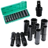 Schlagschrauber Nuss Set,11tlg Stecknuss Set 1/2 Schlagschrauber nüsse 1/2 zoll,11 Stück Schlagschrauber nüsse 10-24mm Metrischer Antrieb Werkzeug Set mit Kreuzgelenk und Werkzeugkasten