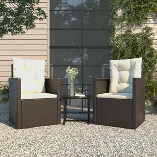 The Living Store 3-tlg. Garten-Lounge-Set mit Kissen Poly Rattan Schwarz - Schwarz